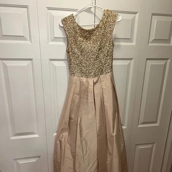 sachin and babi light blue dress Glisten Champagne Sequin V-neck Wide Straps Bridesmaid Dress